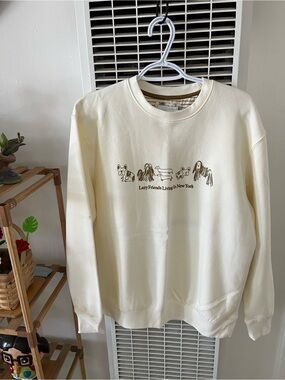 Denim & Flower Cream Crewneck Sweater with Brown Line-Graphic